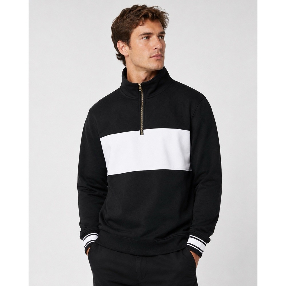 Holloway Black White Quarter Zip Pullover Small Varsity Striped Preppy Retro Men